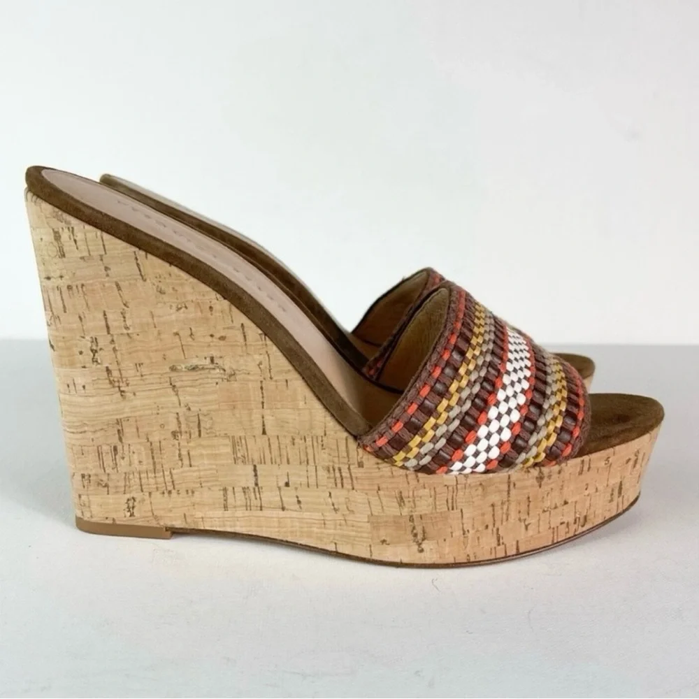Veronica Beard-Dali brown woven cork wedge platform sandal.Size 10